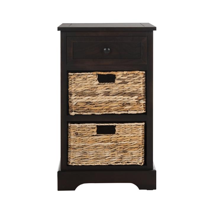 Brown Cora Accent Table with Woven Storage Baskets
