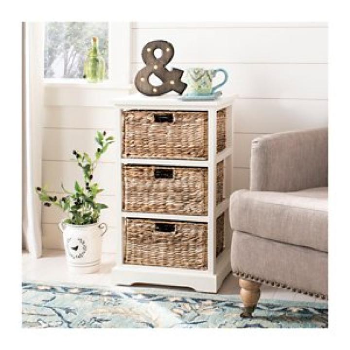 Cream Hailey Wicker Basket Storage Accent Table