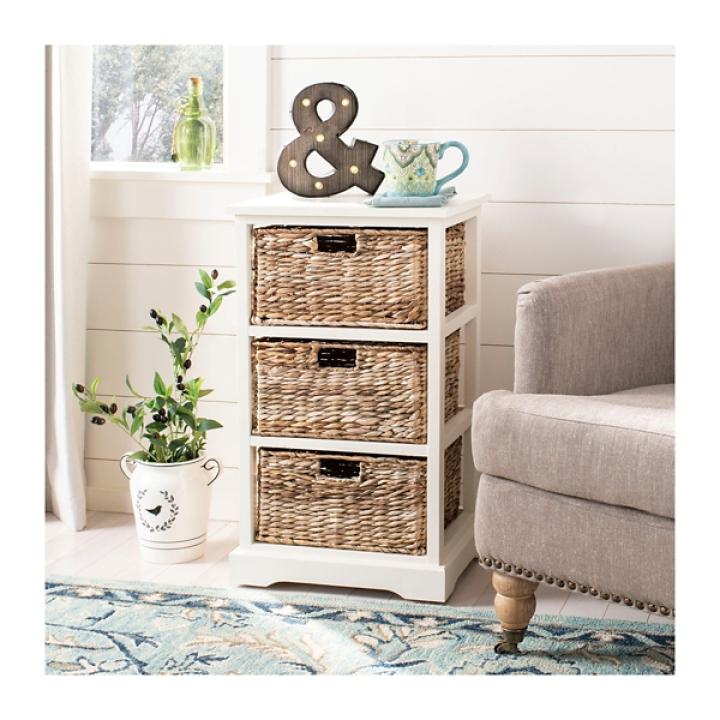 Cream Hailey Wicker Basket Storage Accent Table