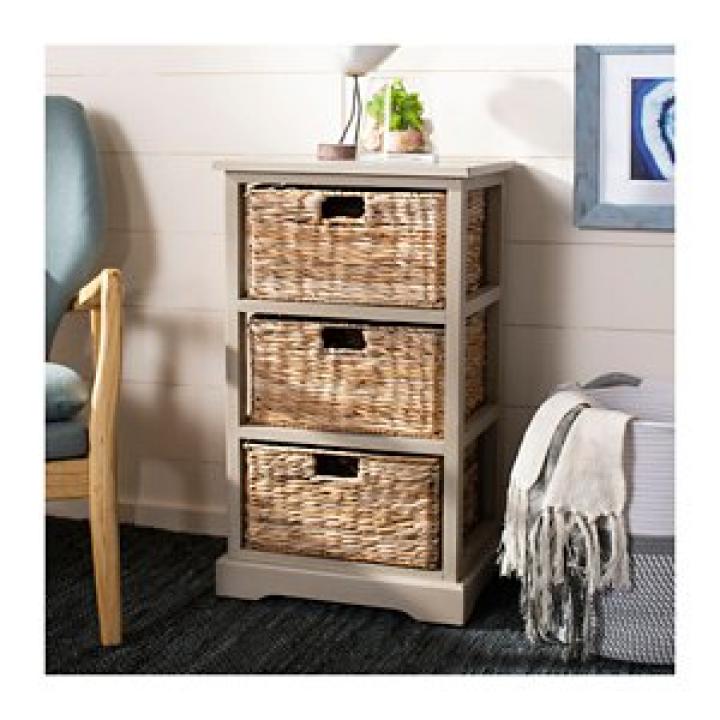 Gray Hailey Wicker Basket Storage Accent Table