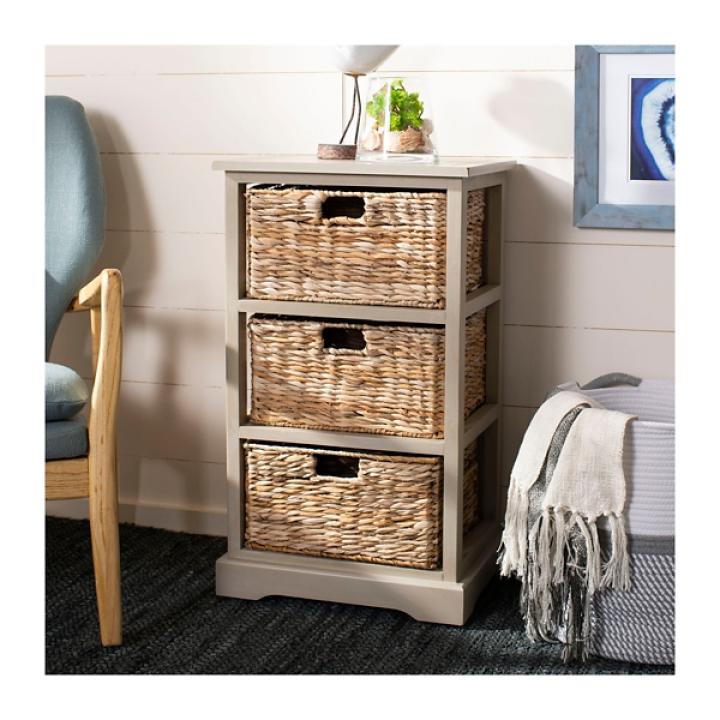 Gray Hailey Wicker Basket Storage Accent Table