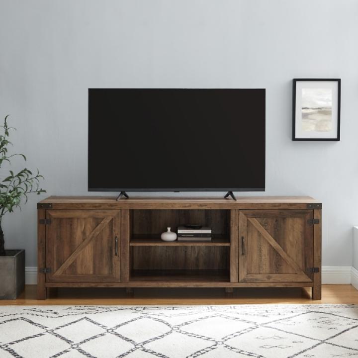 Rustic Oak Barn Door TV Stand