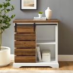 Slatted Sliding Barn Door White and Oak Cabinet