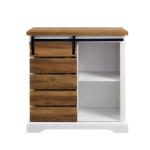 Slatted Sliding Barn Door White and Oak Cabinet