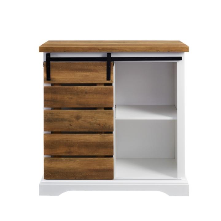 Slatted Sliding Barn Door White and Oak Cabinet
