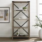 Gray Wash Metal X Frame Back Bookshelf
