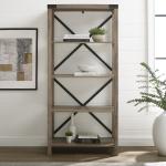 Gray Wash Metal X Frame Back Bookshelf