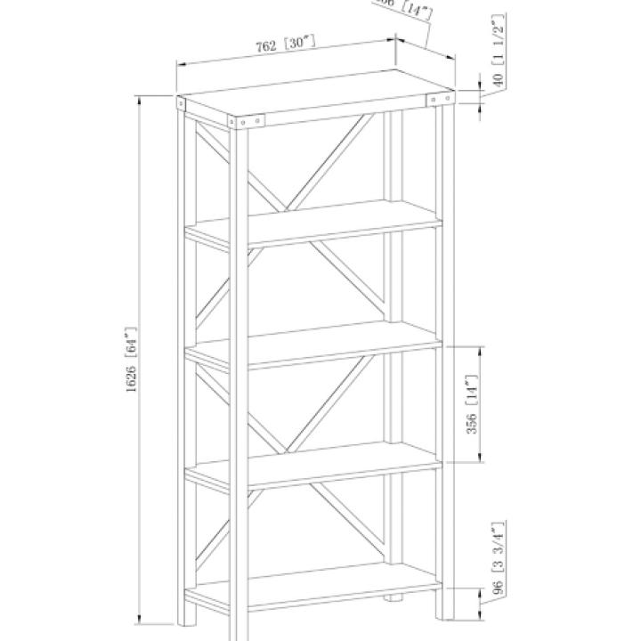 Gray Wash Metal X Frame Back Bookshelf