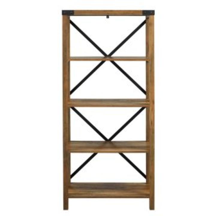 Rustic Oak Metal X Frame Back Bookshelf