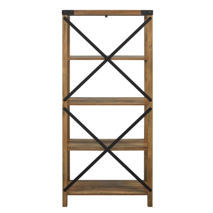 Rustic Oak Metal X Frame Back Bookshelf