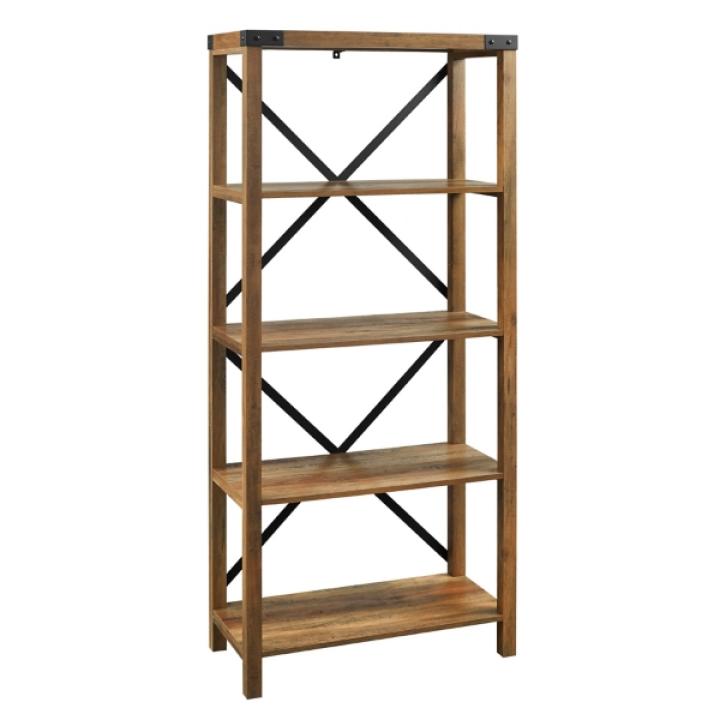Rustic Oak Metal X Frame Back Bookshelf