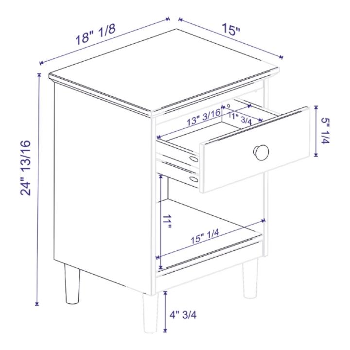 Caramel One-Drawer Wood Nightstand