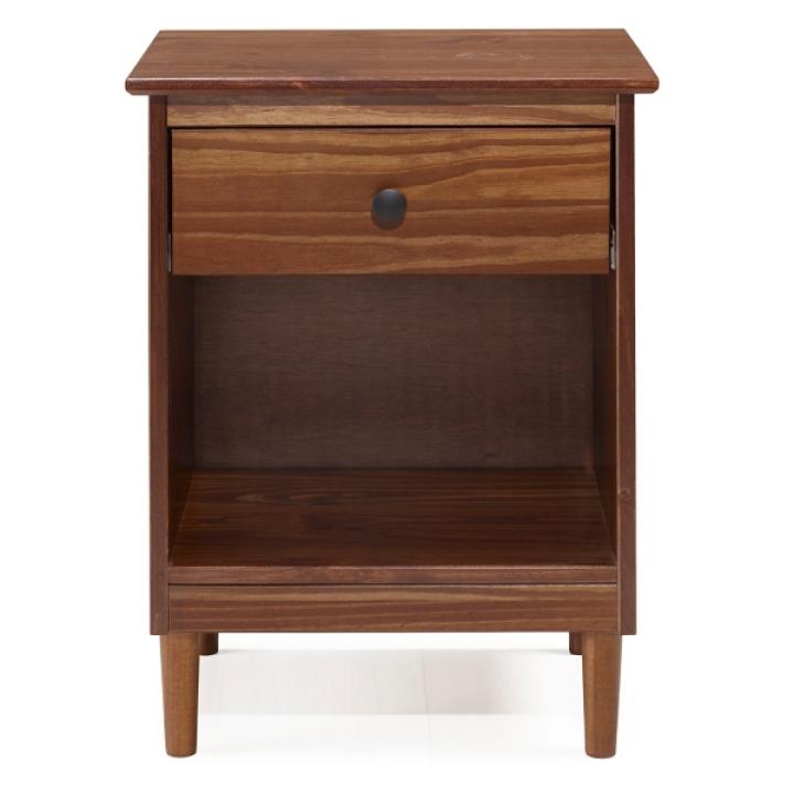 Walnut One-Drawer Wood Nightstand