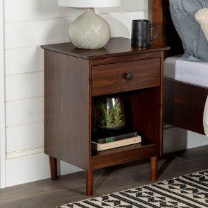 Walnut One-Drawer Wood Nightstand