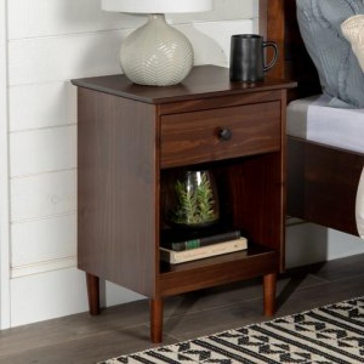 Walnut One-Drawer Wood Nightstand