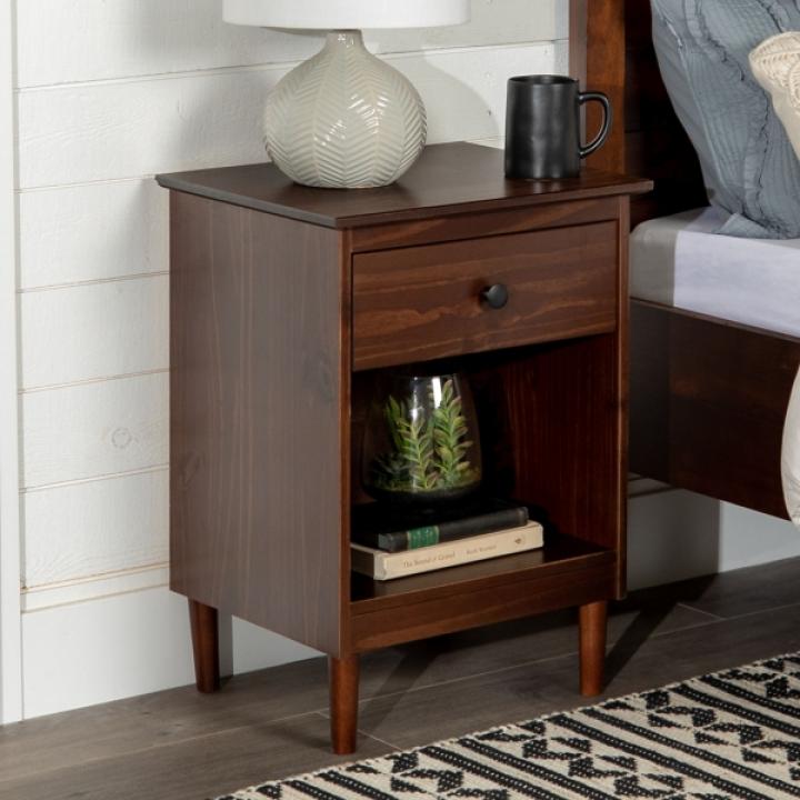 Walnut One-Drawer Wood Nightstand