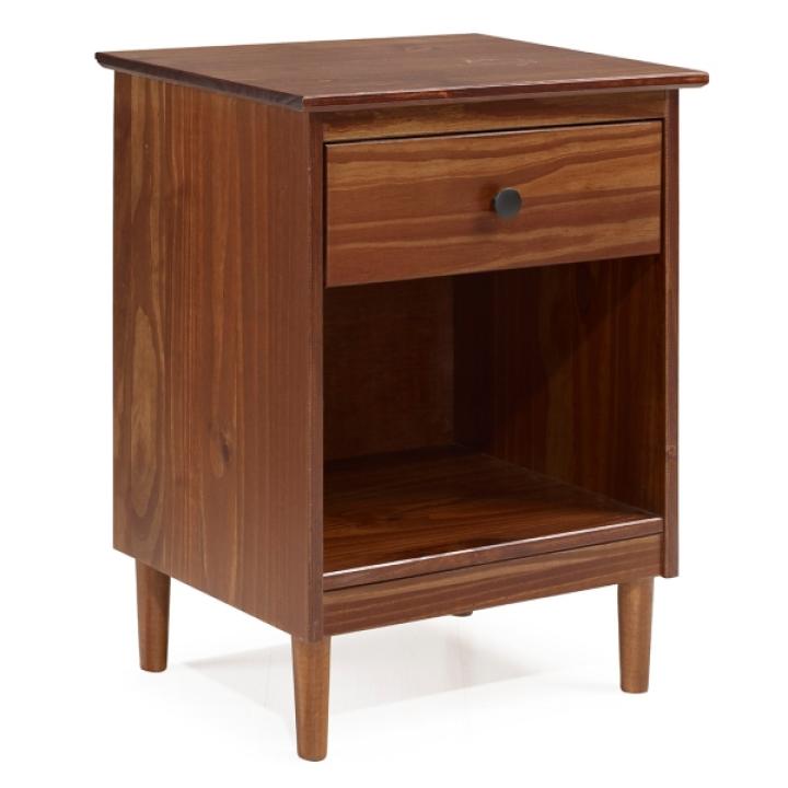 Walnut One-Drawer Wood Nightstand