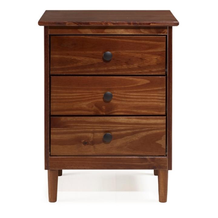 Walnut 3-Drawer Wood Nightstand