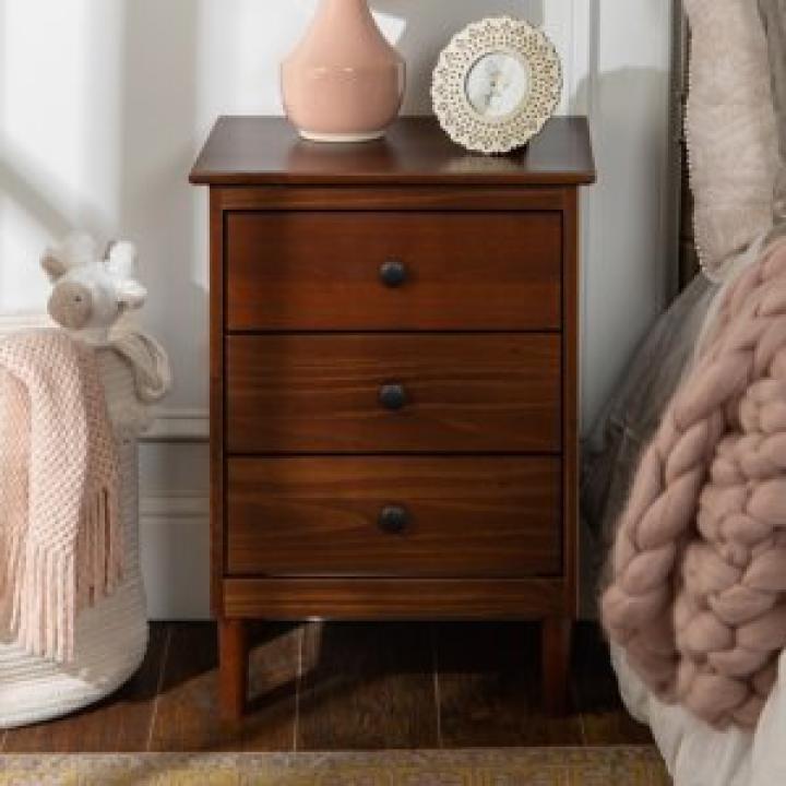 Walnut 3-Drawer Wood Nightstand