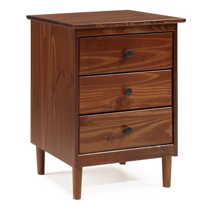 Walnut 3-Drawer Wood Nightstand