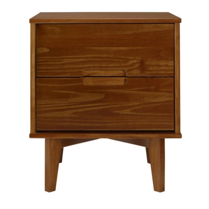 Walnut Mid-Century Modern 2-Drawer Nightstand