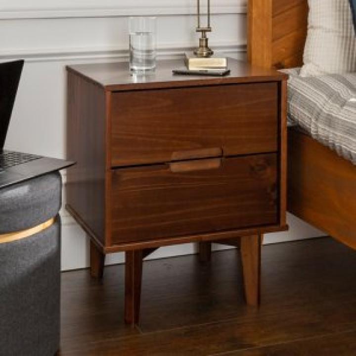 Walnut Mid-Century Modern 2-Drawer Nightstand
