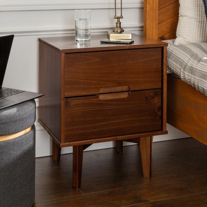 Walnut Mid-Century Modern 2-Drawer Nightstand