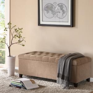 Brown Button Tufted Storage Bench