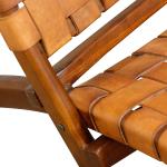 Solid Teak and Genuine Brown Leather Lounge Chair