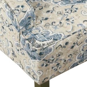 Blue Antiqued Medallion Swoop Arm Accent Chair