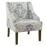 Blue Antiqued Medallion Swoop Arm Accent Chair