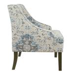 Blue Antiqued Medallion Swoop Arm Accent Chair