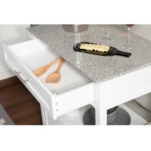 White Parker Granite Top Rolling Kitchen Cart