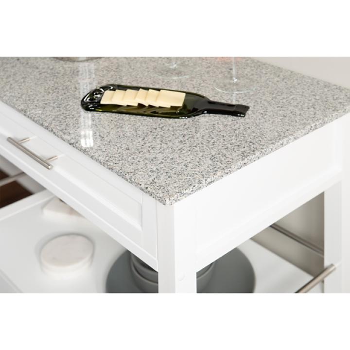 White Parker Granite Top Rolling Kitchen Cart