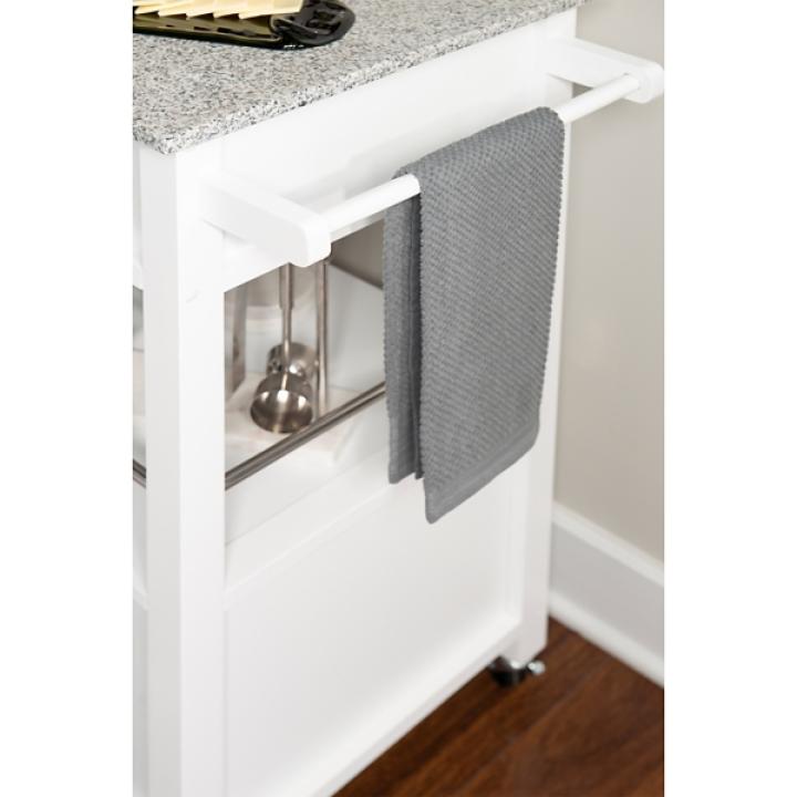 White Parker Granite Top Rolling Kitchen Cart