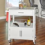 White Parker Granite Top Rolling Kitchen Cart