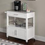 White Parker Granite Top Rolling Kitchen Cart