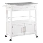 White Parker Granite Top Rolling Kitchen Cart