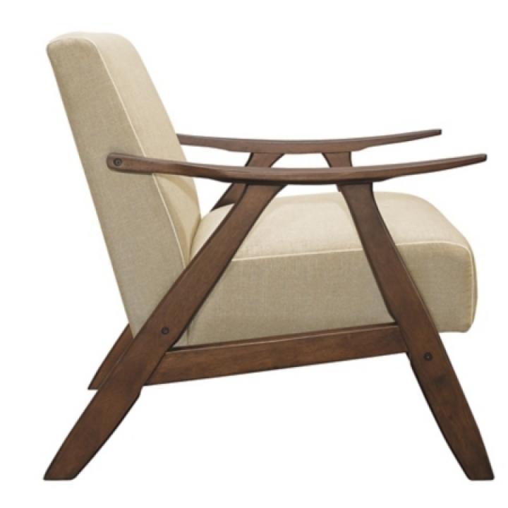 Beige Mid-Century Hazel Wood Frame Accent Chair