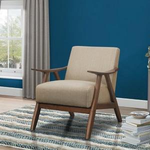 Beige Mid-Century Hazel Wood Frame Accent Chair