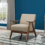 Beige Mid-Century Hazel Wood Frame Accent Chair