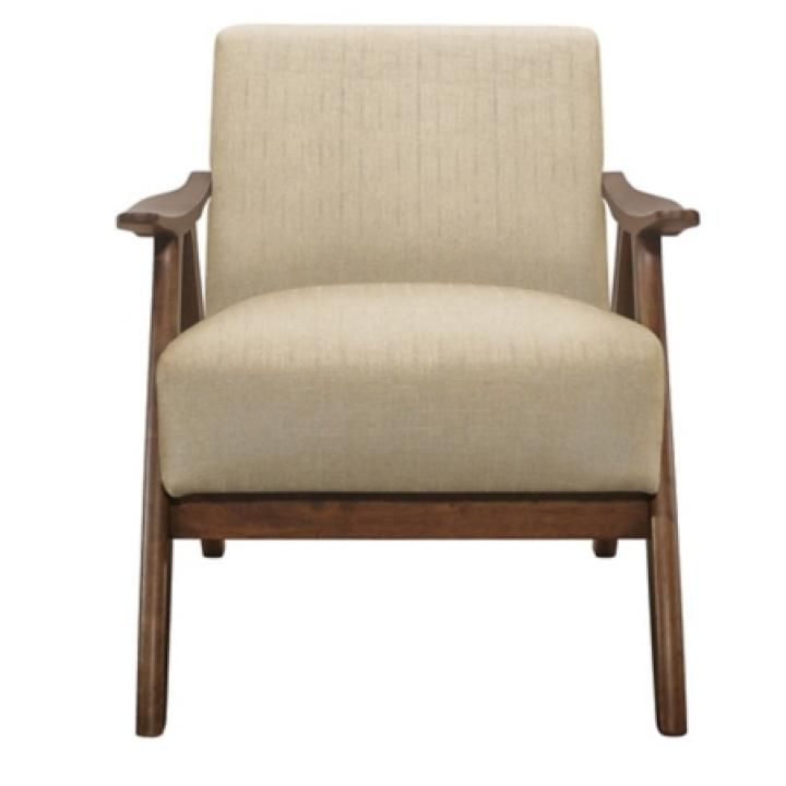 Beige Mid-Century Hazel Wood Frame Accent Chair