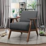 Gray Mid-Century Hazel Wood Frame Accent Chair