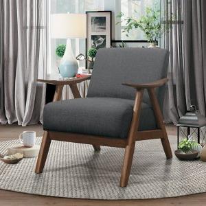 Gray Mid-Century Hazel Wood Frame Accent Chair