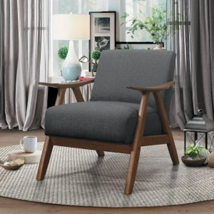 Gray Mid-Century Hazel Wood Frame Accent Chair