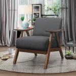 Gray Mid-Century Hazel Wood Frame Accent Chair