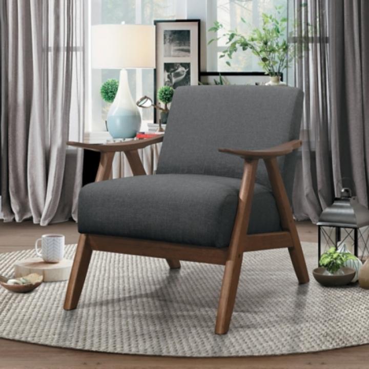 Gray Mid-Century Hazel Wood Frame Accent Chair