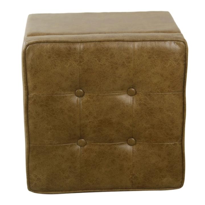Brown Faux Leather Tufted Storage Ottoman