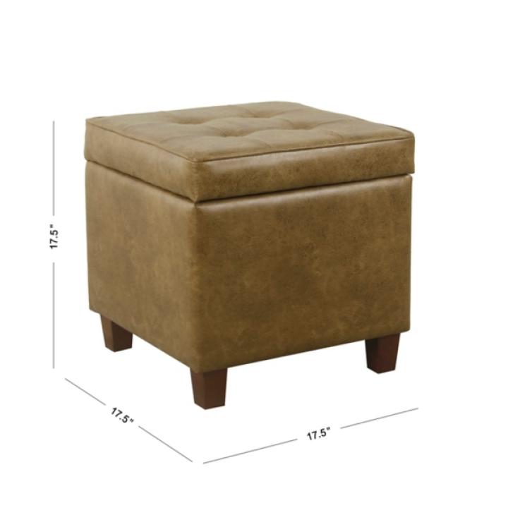 Brown Faux Leather Tufted Storage Ottoman