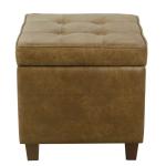 Brown Faux Leather Tufted Storage Ottoman